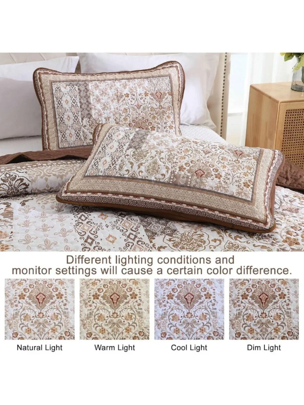 Bohemian Floral Quilt Set Queen Size, 3-Piece Patchwork Bedspread for All